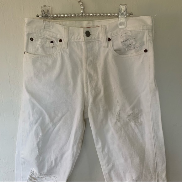 Levi Wedgie Straight White Distressed Denim High-Rise Cropped Jeans - Picture 10 of 16